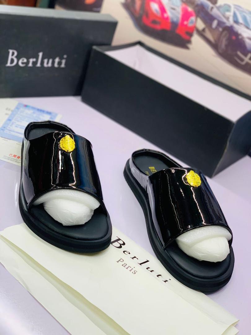 Berluti Black Gloss Luxury Slides Berluti Black Gloss Luxury Slides