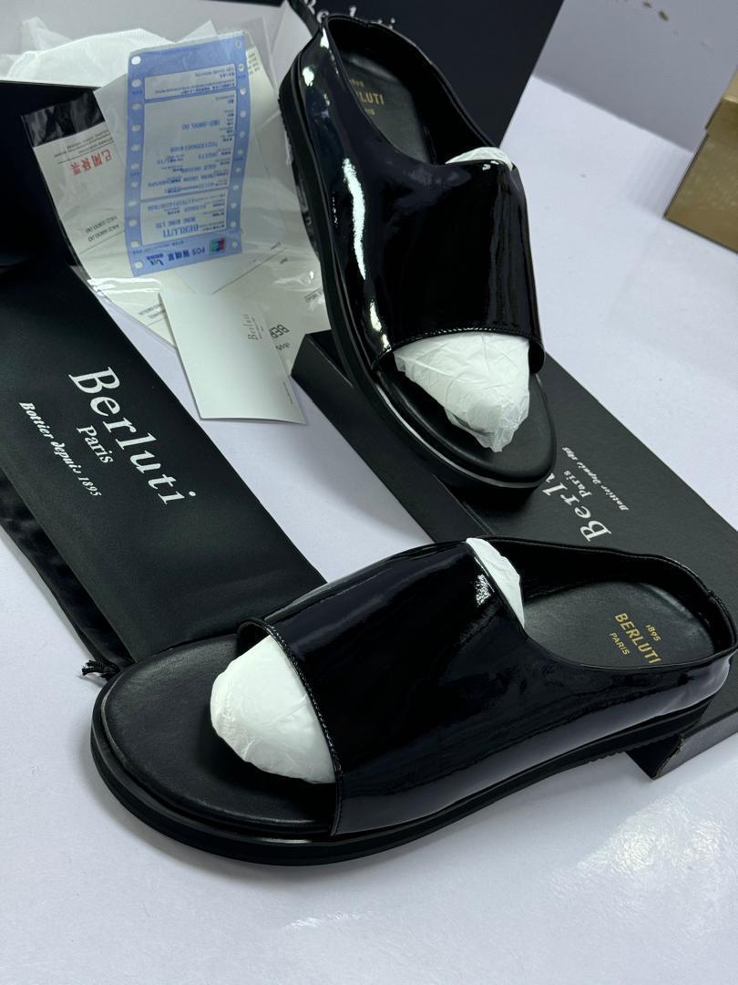 Berluti Black Leather Luxury Slides Berluti Black Leather Luxury Slides