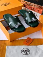 Black Crocodile-Embossed Leather Sliders