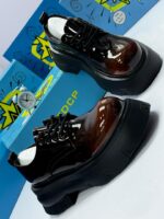 Black Glossy Leather Platform Loafers - Image 2