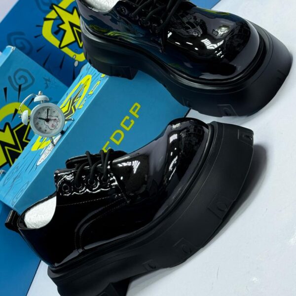 Black Glossy Leather Platform Loafers