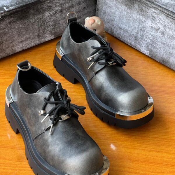 Black Grey Silver Leather Loafers