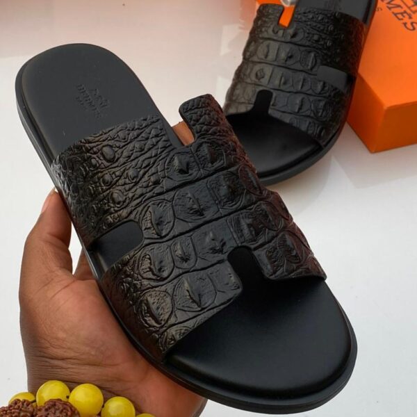 Black Hermès Crocodile-Embossed Men’s Sandals