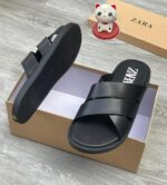 Black Leather Crossover Sandals