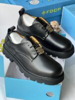 Black Leather Lace-Up Platform Shoes