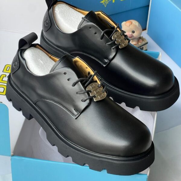 Black Leather Lace-Up Platform Shoes