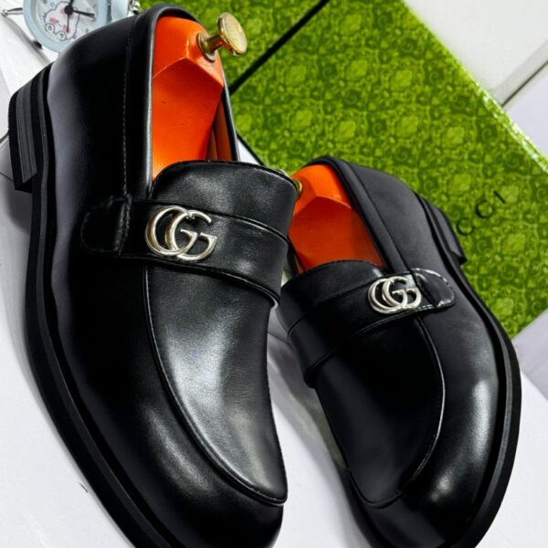 Black Leather Loafers with GG Hardware
