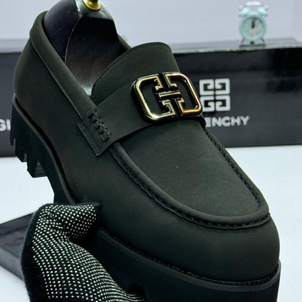 Black Leather Loafers with Gold Branded Buckle
