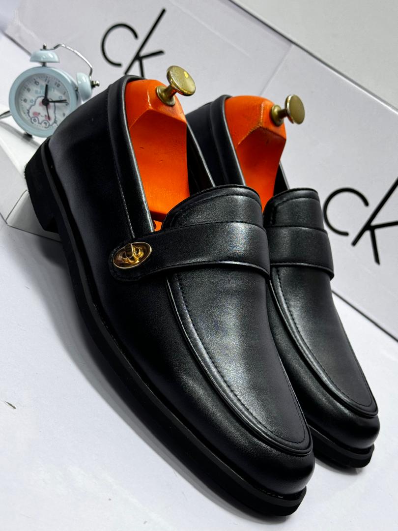 Black Leather Loafers with Gold-Tone Buckle Black Leather Loafers with Gold-Tone Buckle