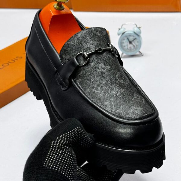 Black Leather Loafers with Monogram Canvas