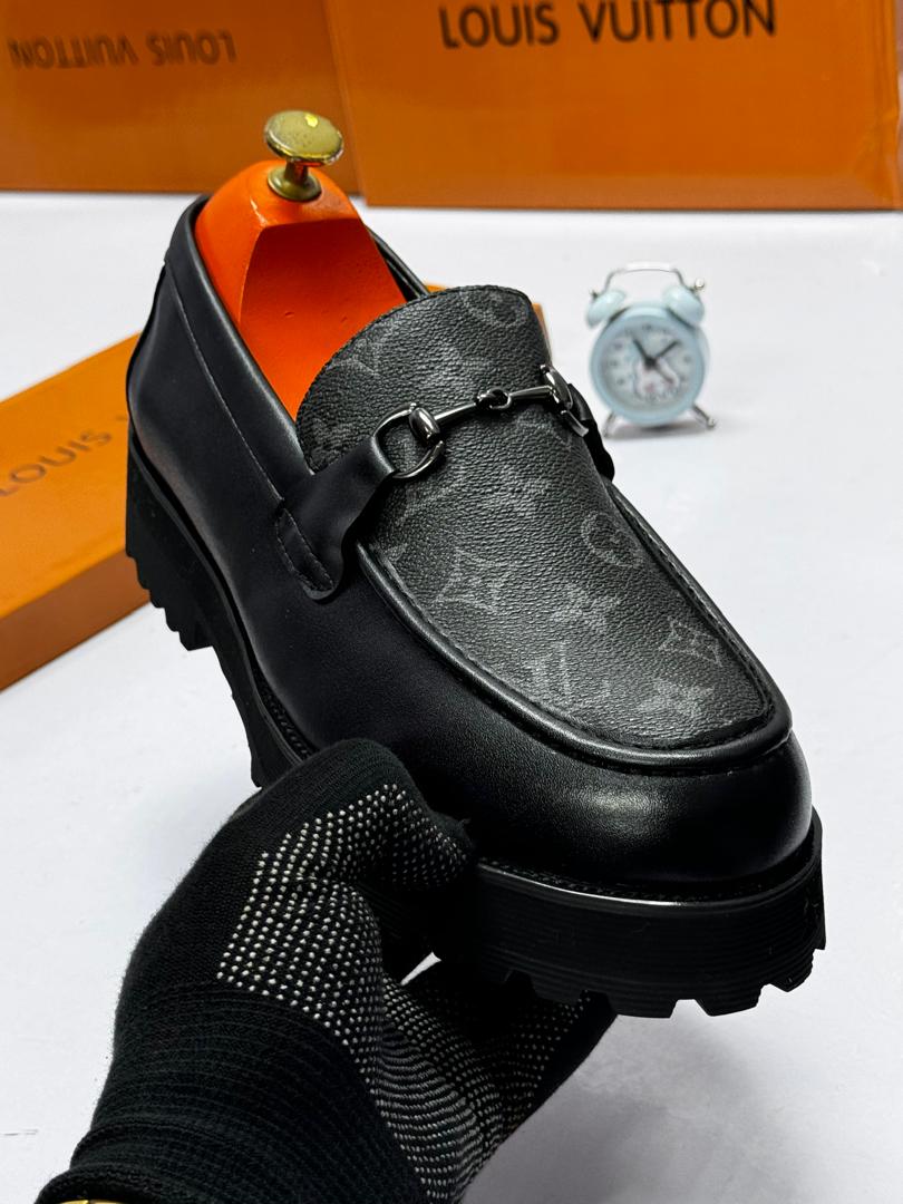 Black Leather Loafers with Monogram Canvas Black Leather Loafers with Monogram Canvas