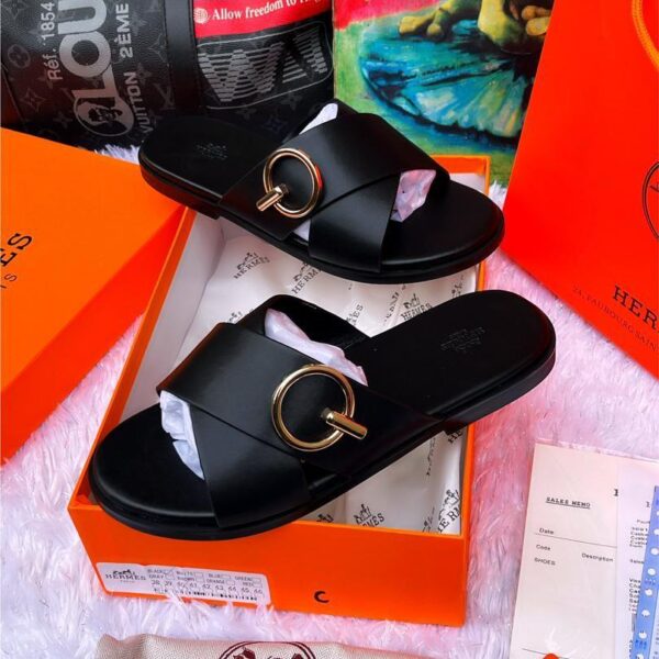 Black Leather Men’s Slippers