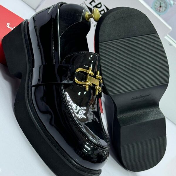 Black Patent Leather Loafers with Gold-Tone Bit