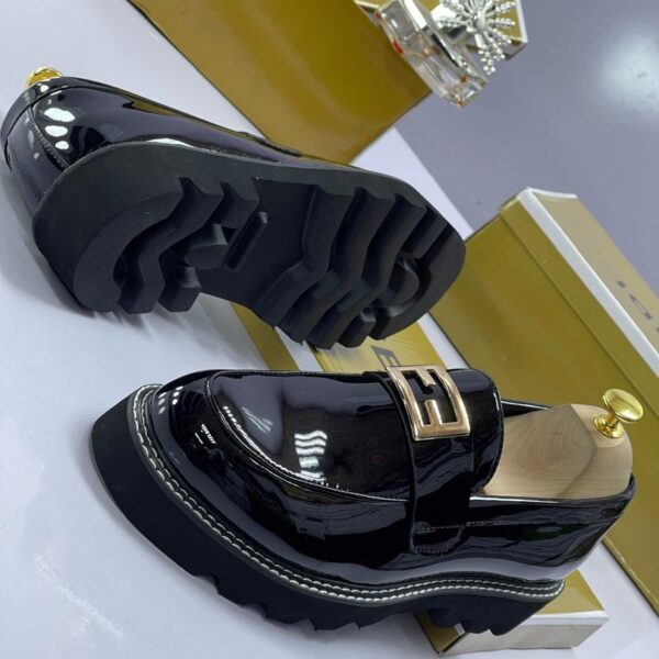 Black Patent Leather Lug Sole Loafers
