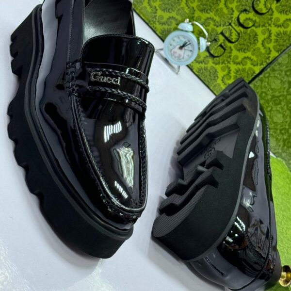 Black Patent Leather Lug Sole Loafers