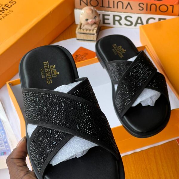 Black Studded Strap Men’s Slippers