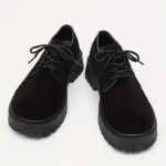 Black Suede Big Head Derby Shoes