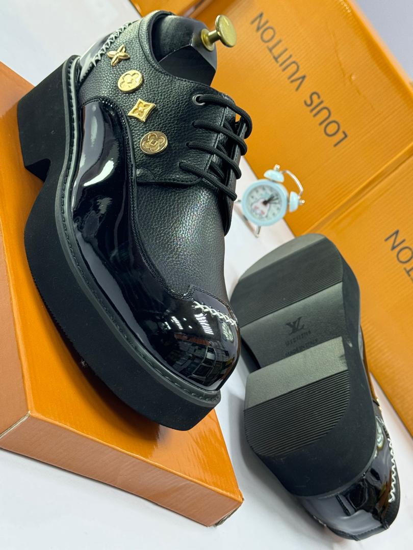 Black Textured Leather Lace-Up Loafers Black Textured Leather Lace-Up Loafers