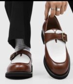 Black and White Two-Tone Leather Loafers - Image 2