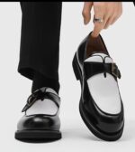 Black and White Two-Tone Leather Loafers