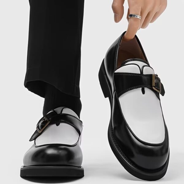 Black and White Two-Tone Leather Loafers