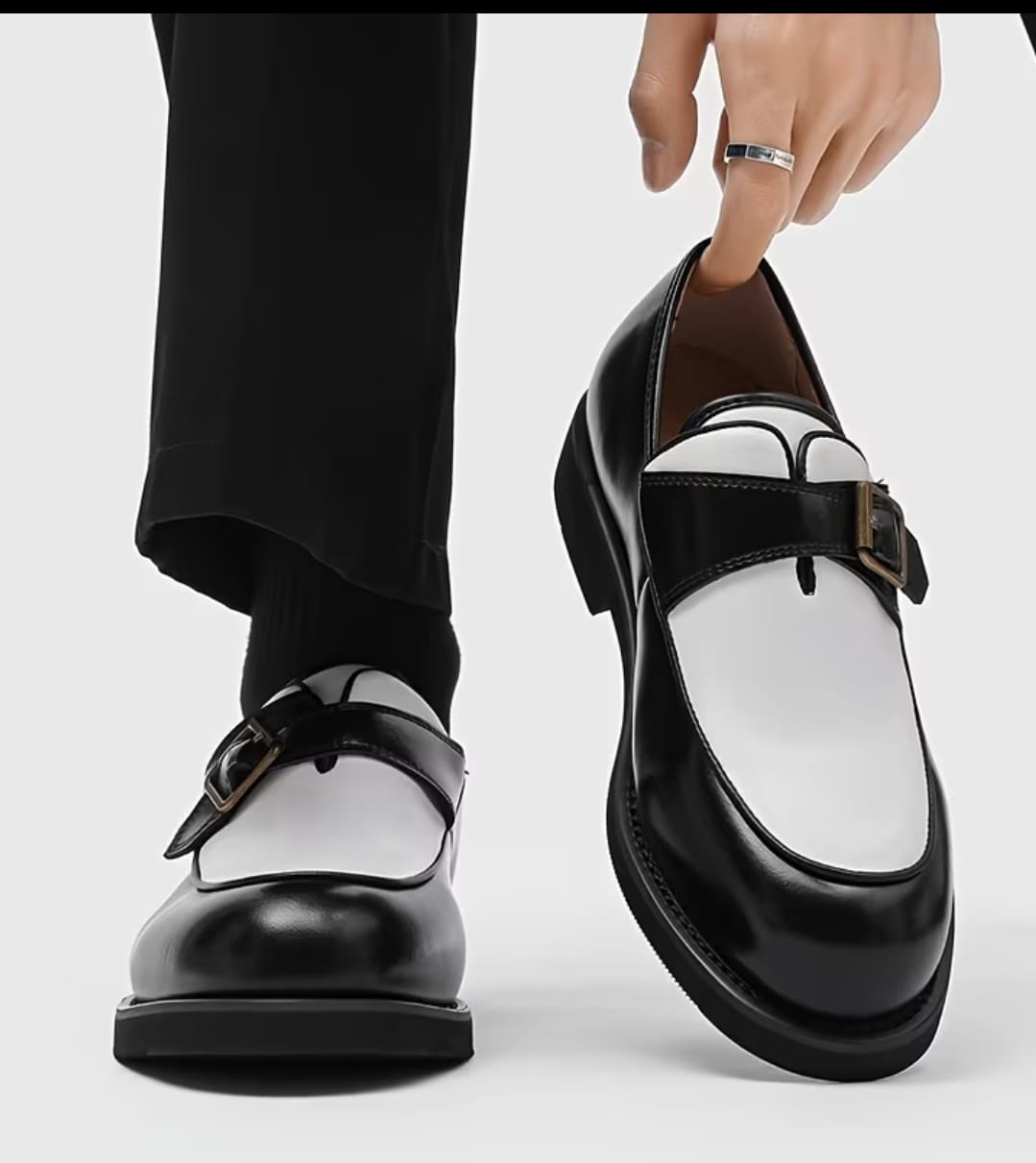 Black and White Two-Tone Leather Loafers