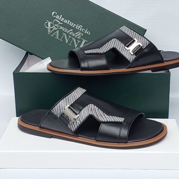 Calzaturifici Fratelli Vanni Black Leather Slippers with Silver Buckle