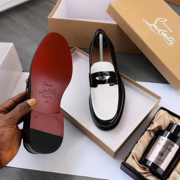 Christian Louboutin Black & White Patent Loafers