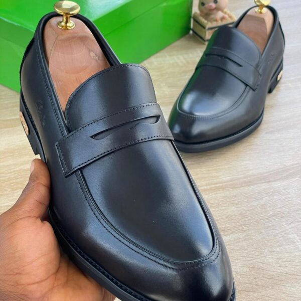 Clarks Black Leather Penny Loafers