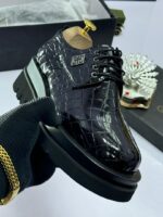 Crocodile-Embossed Leather Lug Sole Shoes