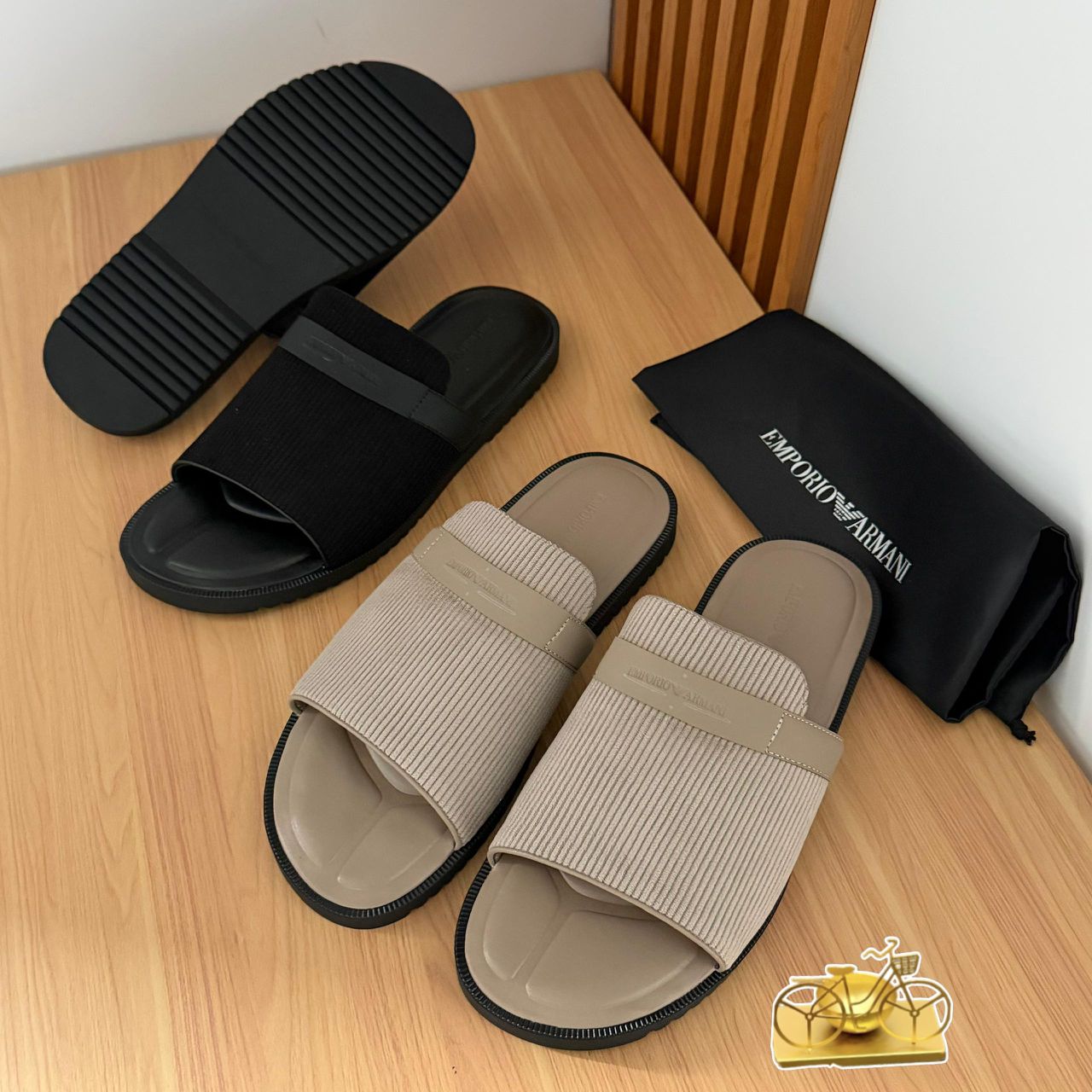 Emporio Armani Ribbed Strap Slides Emporio Armani Ribbed Strap Slides
