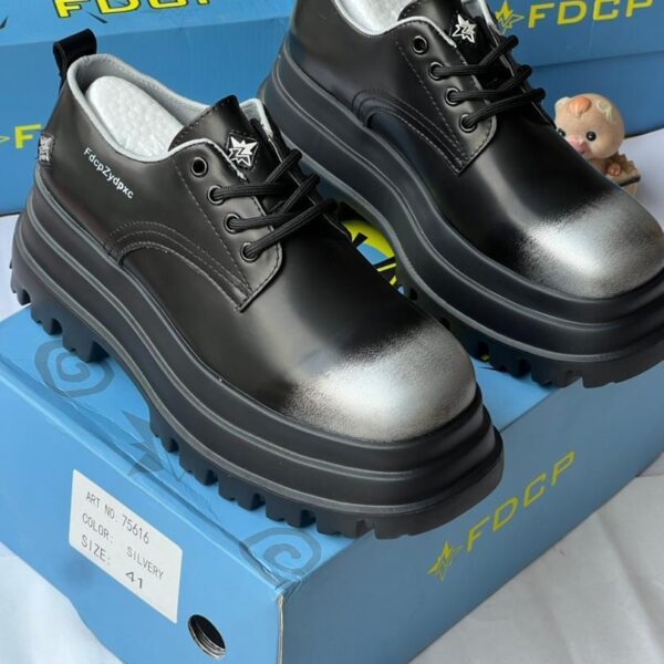 FDCP Black Leather Chunky High-Sole Shoes