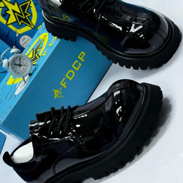 FDCP Black Patent Leather Platform Derby Shoes