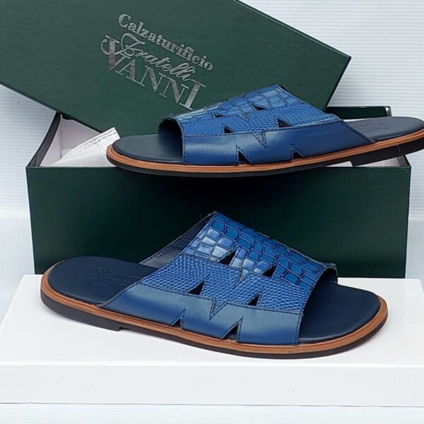 Fratelli Vanni Blue Crocodile-Embossed Leather Slide Sandals