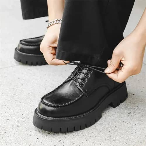 GALUIN Black Leather Casual Shoes