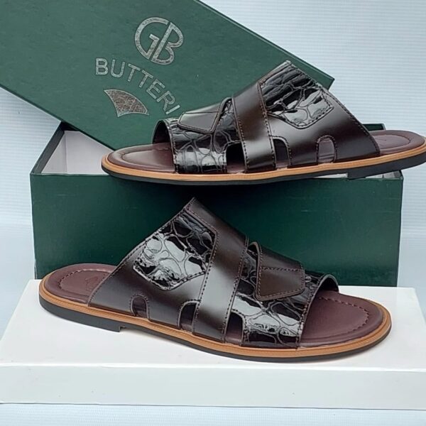 GB Butteri Crocodile-Embossed Leather Slide Sandals