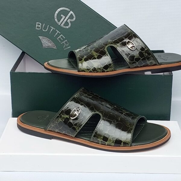 GB Butteri Green Crocodile-Embossed Leather Slides