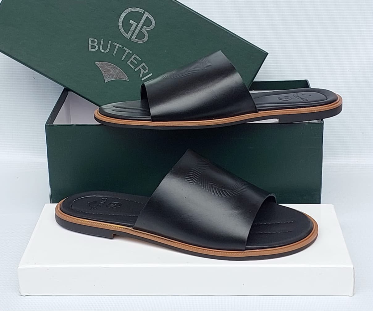 Gianfranco Butteri Black Ostrich-Embossed Leather Slides Gianfranco Butteri Black Ostrich-Embossed Leather Slides