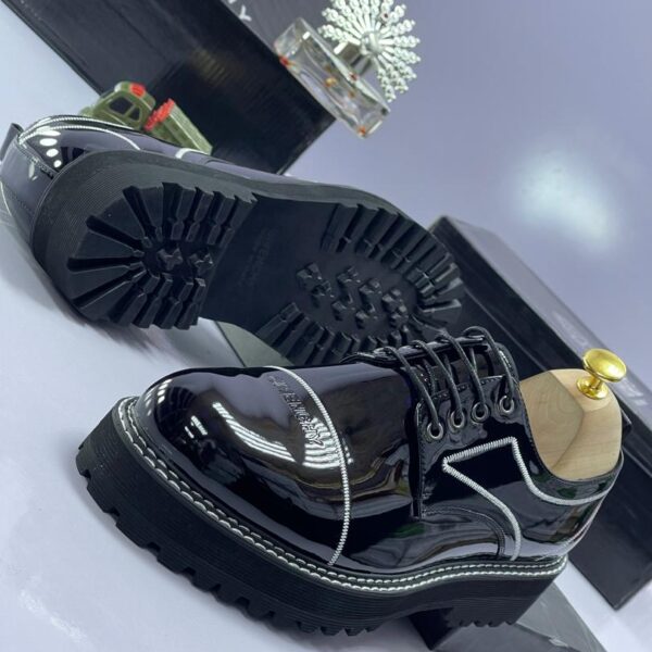Glossy Black Leather Lug Sole Shoes