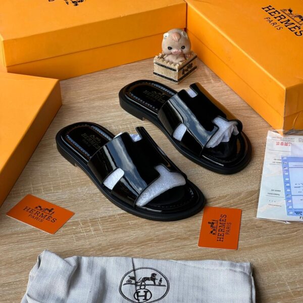 Hermès Paris Black Patent Men’s Sandals