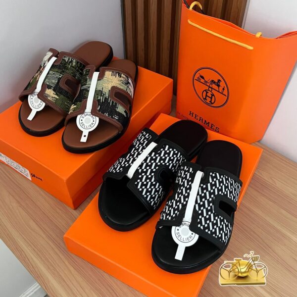 Hermès-Style Geometric Woven Slide Sandals