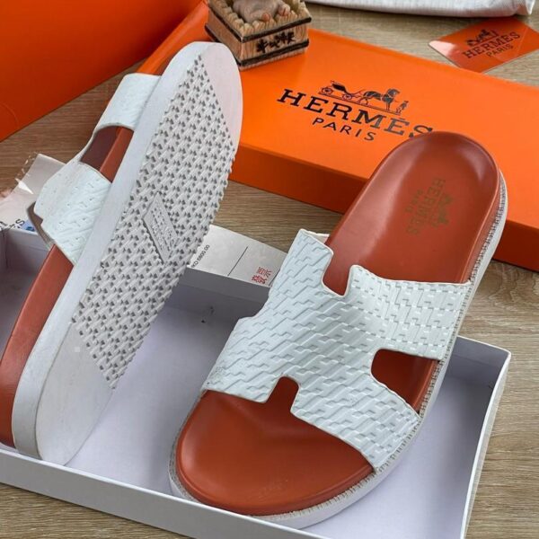 Hermès White & Orange Men’s Slippers