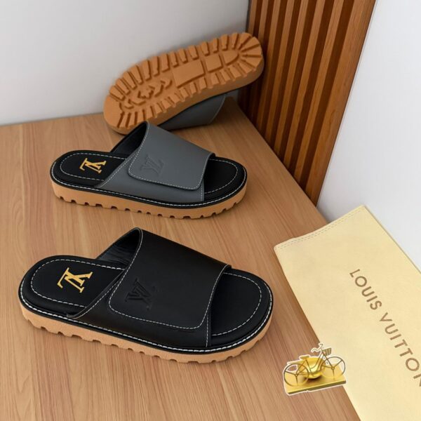 Louis Vuitton-Style Embossed Logo Slides