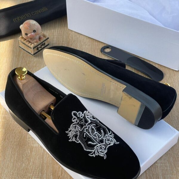 Luxury Loafers with Silver Embroidered Crest Detail