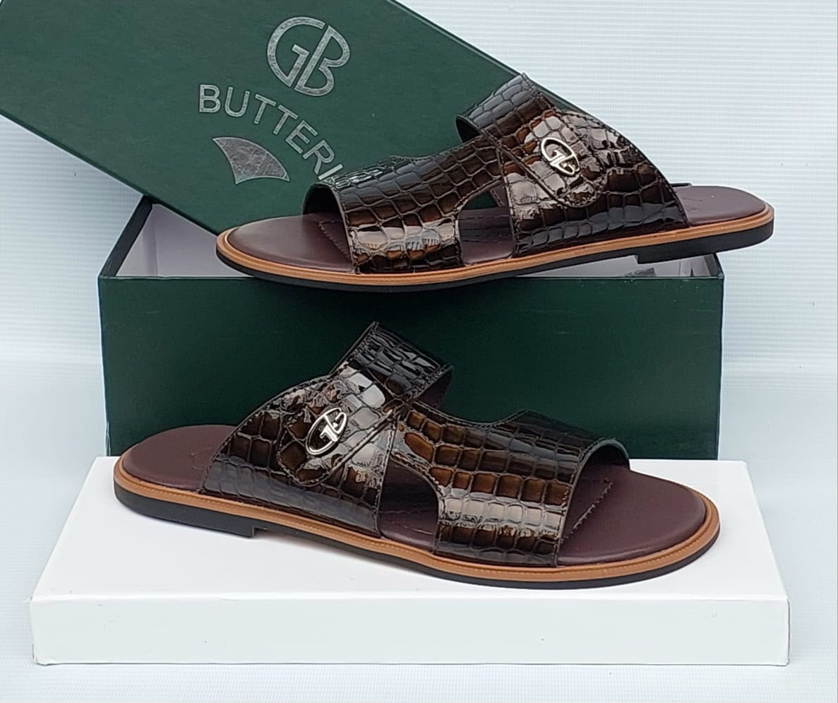 Luxury Men's Sandals with Silver GB Logo Buckle Luxury Men's Sandals with Silver GB Logo Buckle