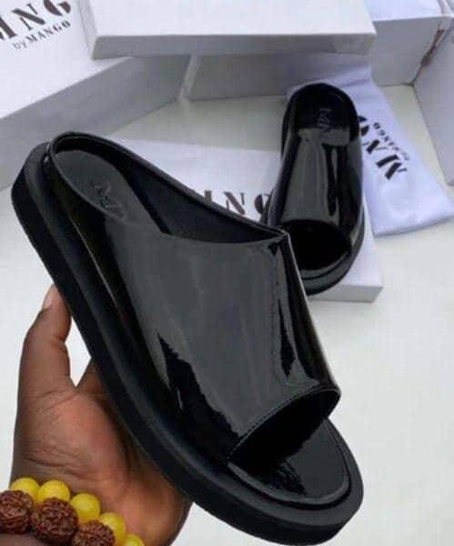 Mango Black Wetlook Leather Mules