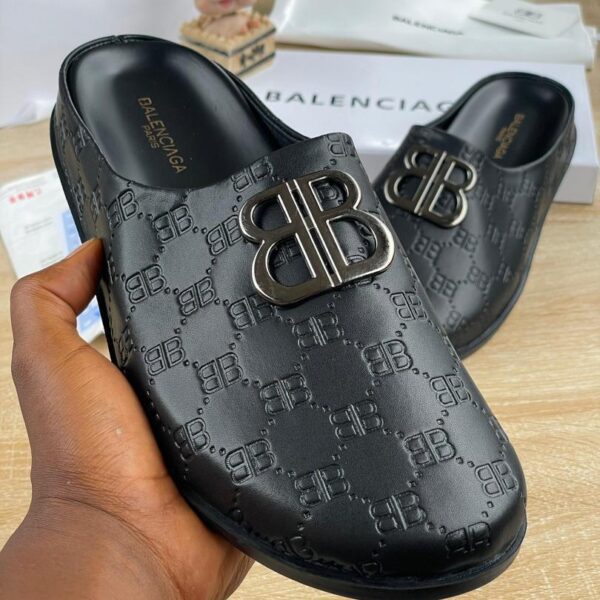 Men’s Black Leather BB Logo Half-Shoes