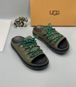 Men’s Brown Leather Slides with Rope Laces