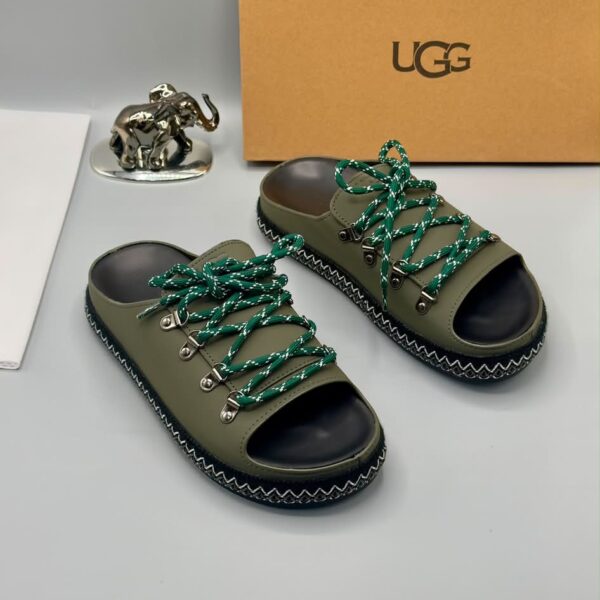 Men’s Brown Leather Slides with Rope Laces