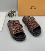 Men’s Brown Leather Slides with Rope Laces